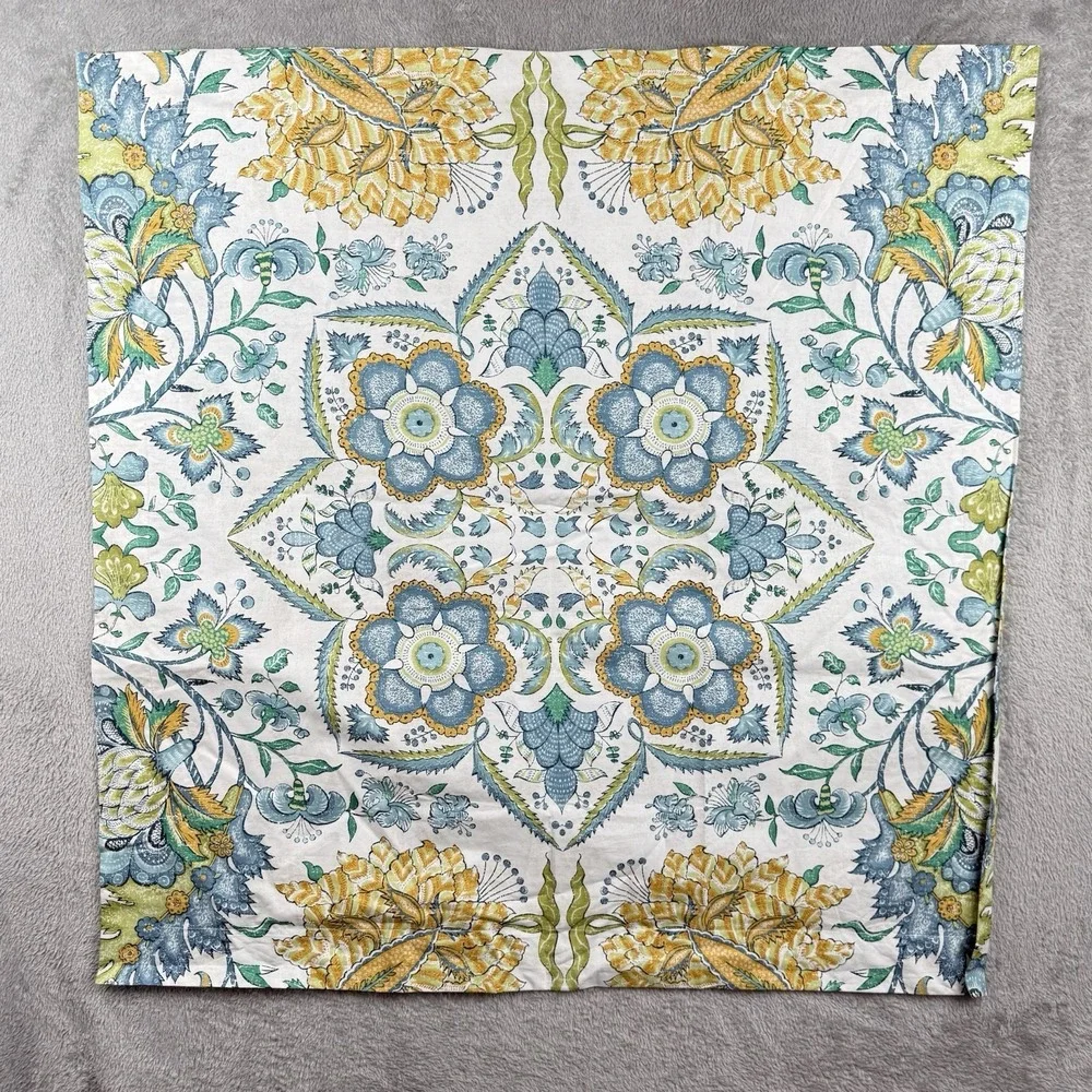Pottery Barn Throw Pillow Sham Blue Green Yellow Dawn Medallion Print 26X26‎